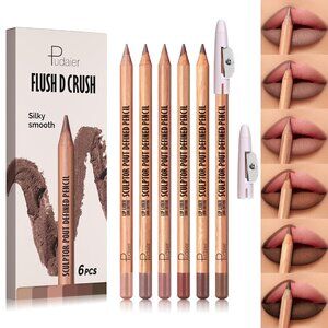 Pudaier 6Pcs Lip Liner Set, Nude-Brown Matte Series Lip Liner with 2 Sharpeners